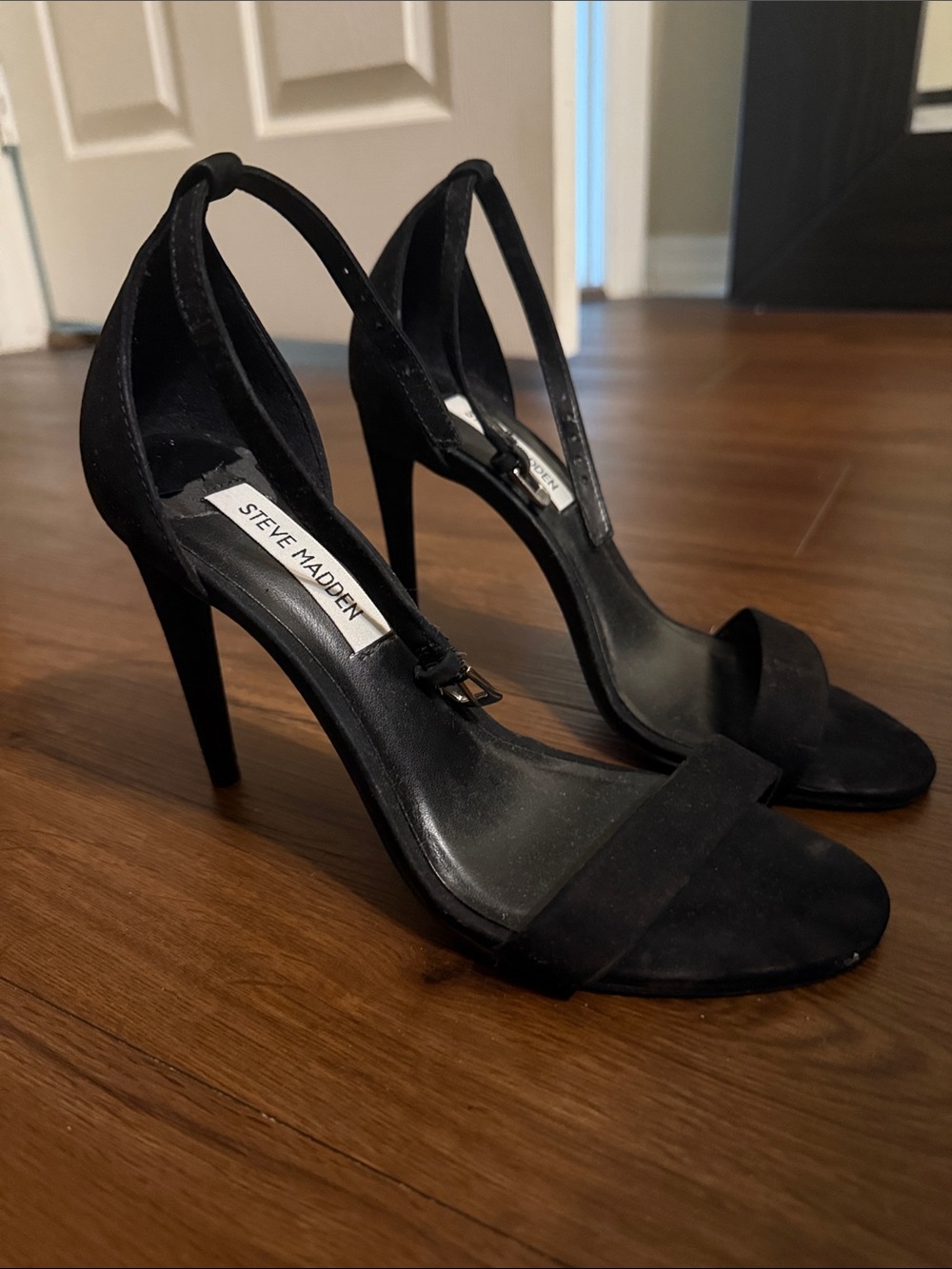 Steve Madden Black Suede Stiletto Ankle-Strap Heels